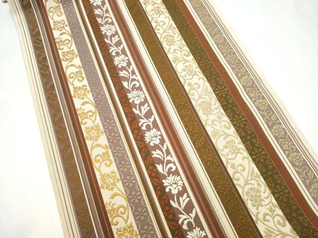 平和屋着物●本場筑前博多織　八寸名古屋帯　花唐草間道　正絹　逸品　CABL0815hy