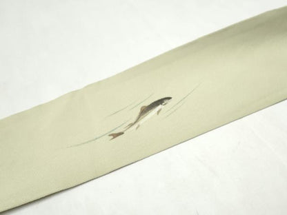 平和屋着物●九寸名古屋帯　手描き　魚　鬼しぼ縮緬　正絹　逸品　CABL0816hy