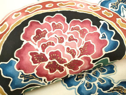 平和屋着物●アンティーク　大正ロマン　九寸名古屋帯　ろうけつ染　絵皿花文　金彩　正絹　逸品　CABL0817hy