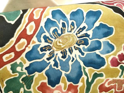 平和屋着物●アンティーク　大正ロマン　九寸名古屋帯　ろうけつ染　絵皿花文　金彩　正絹　逸品　CABL0817hy