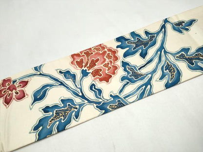 平和屋着物●アンティーク　大正ロマン　九寸名古屋帯　ろうけつ染　絵皿花文　金彩　正絹　逸品　CABL0817hy
