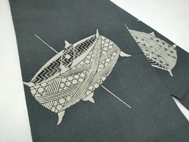 平和屋着物●九寸名古屋帯　型染め　糸巻き　正絹　逸品　CABL0818hy