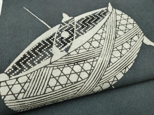 平和屋着物●九寸名古屋帯　型染め　糸巻き　正絹　逸品　CABL0818hy