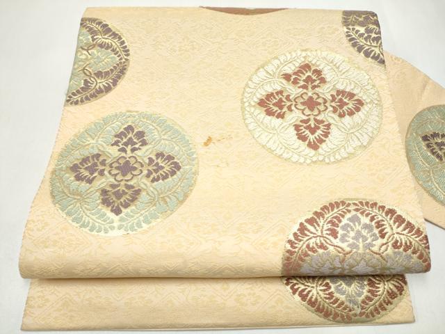 平和屋着物●九寸名古屋帯　更紗花丸文　金糸　正絹　逸品　CABL0819hy