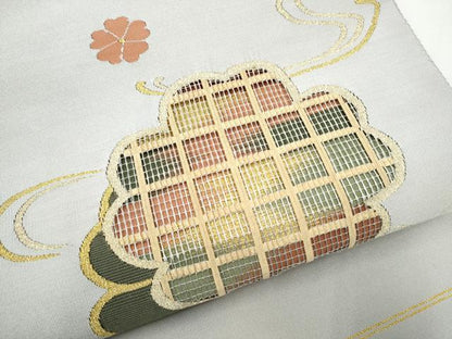 平和屋着物●爪搔き本綴れ　八寸名古屋帯　流水舞花文　金糸　正絹　逸品　CABL0820hy