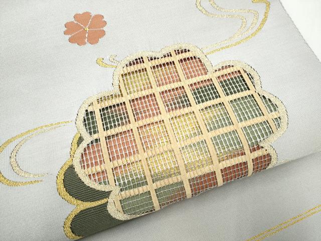 平和屋着物●爪搔き本綴れ　八寸名古屋帯　流水舞花文　金糸　正絹　逸品　CABL0820hy