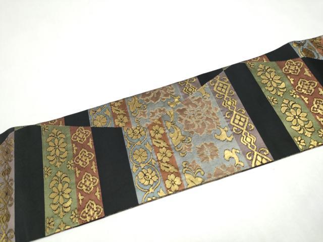 平和屋着物●西陣　川島織物　九寸名古屋帯　花唐草文　黒地　金糸　正絹　逸品　CABL0824hy