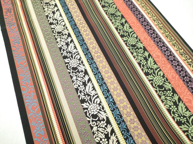 平和屋着物●本場筑前博多織　八寸名古屋帯　黒地　正絹　逸品　未使用　CABL0827hy