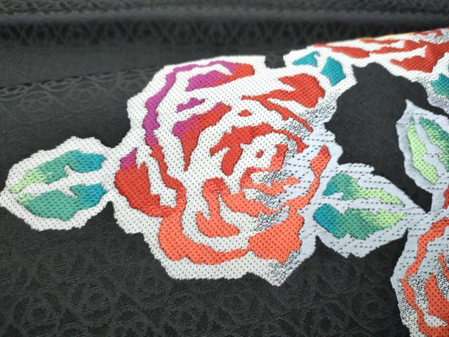 平和屋着物●九寸開き名古屋帯　薔薇　黒地　正絹　逸品　CABL0829hy