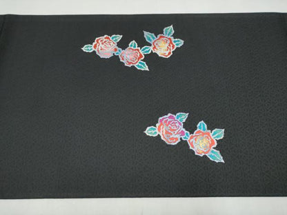 平和屋着物●九寸開き名古屋帯　薔薇　黒地　正絹　逸品　CABL0829hy