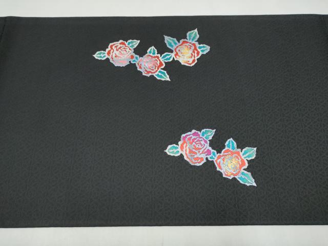 平和屋着物●九寸開き名古屋帯　薔薇　黒地　正絹　逸品　CABL0829hy