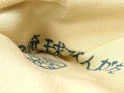 平和屋着物●人間国宝　玉那覇有公　本場琉球紅型　九寸名古屋帯　陶器文　蜂蜜色地　鬼しぼ縮緬　正絹　逸品　CABL0831hy