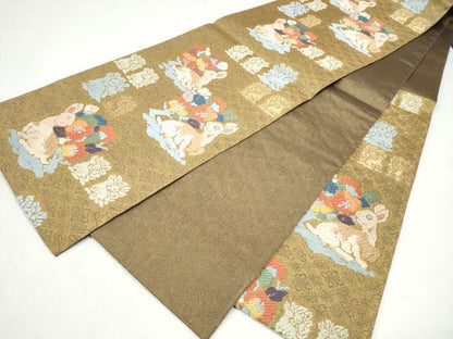 平和屋着物●六通柄袋帯　唐織　花兎　金糸　正絹　逸品　CABL0839hy