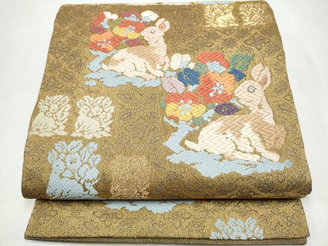 平和屋着物●六通柄袋帯　唐織　花兎　金糸　正絹　逸品　CABL0839hy