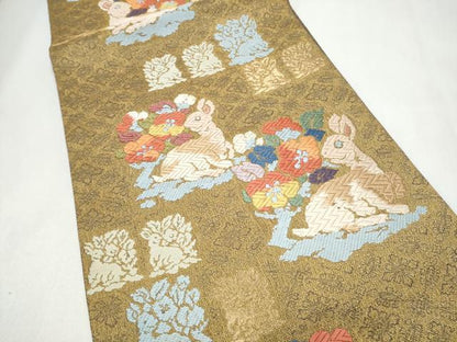 平和屋着物●六通柄袋帯　唐織　花兎　金糸　正絹　逸品　CABL0839hy
