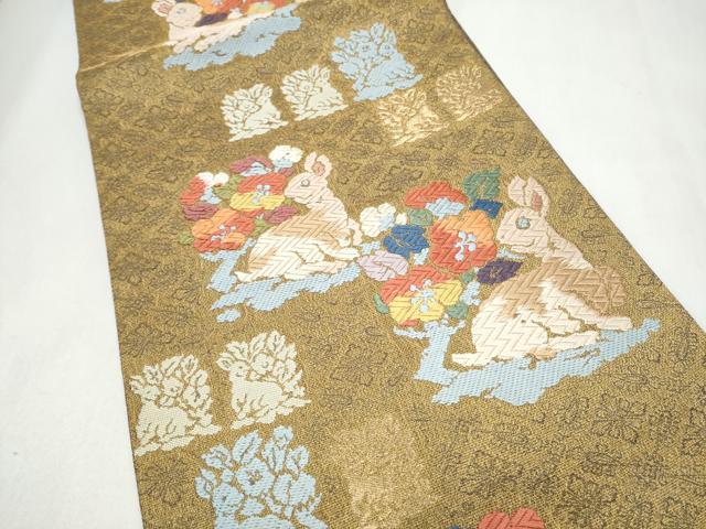 平和屋着物●六通柄袋帯　唐織　花兎　金糸　正絹　逸品　CABL0839hy