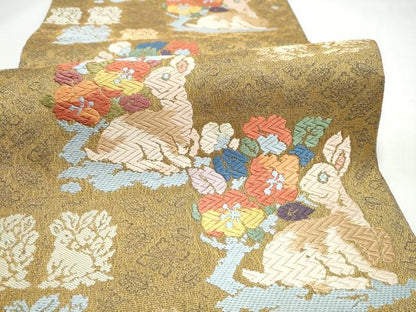 平和屋着物●六通柄袋帯　唐織　花兎　金糸　正絹　逸品　CABL0839hy