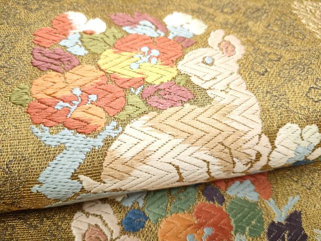 平和屋着物●六通柄袋帯　唐織　花兎　金糸　正絹　逸品　CABL0839hy