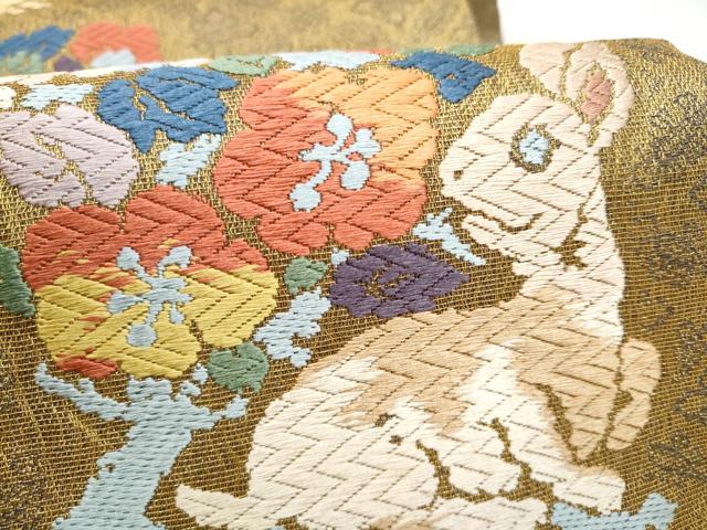 平和屋着物●六通柄袋帯　唐織　花兎　金糸　正絹　逸品　CABL0839hy