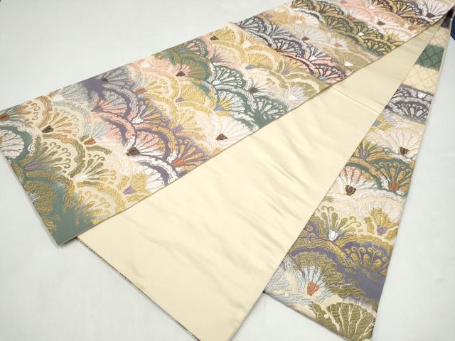 平和屋着物●六通柄袋帯　唐織　雪輪青海波　金糸　正絹　逸品　CABL0842hy