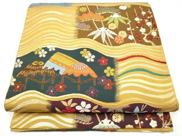 平和屋着物●西陣　紫紘謹製　山口伊太郎　六通柄　本袋帯　流球三友文　金糸　正絹　逸品　CABL0843hy