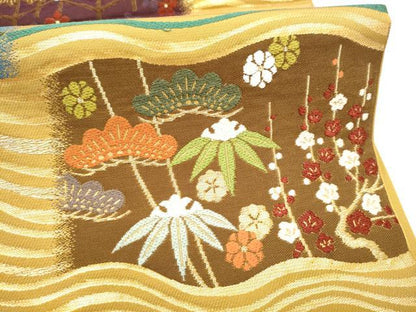 平和屋着物●西陣　紫紘謹製　山口伊太郎　六通柄　本袋帯　流球三友文　金糸　正絹　逸品　CABL0843hy