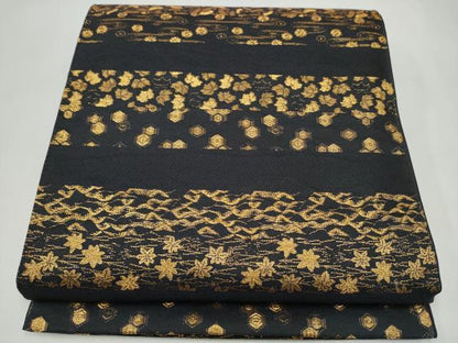 平和屋着物●全通柄　本袋帯　横段吉祥花文　黒地　金糸　正絹　逸品　CABL0844hy