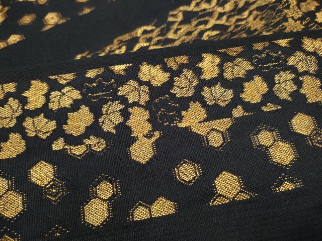 平和屋着物●全通柄　本袋帯　横段吉祥花文　黒地　金糸　正絹　逸品　CABL0844hy