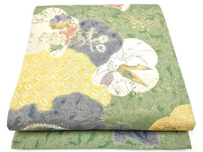 平和屋着物●太鼓柄袋帯　絞り　辻が花　金彩　金通し地　正絹　逸品　CABL0846hy
