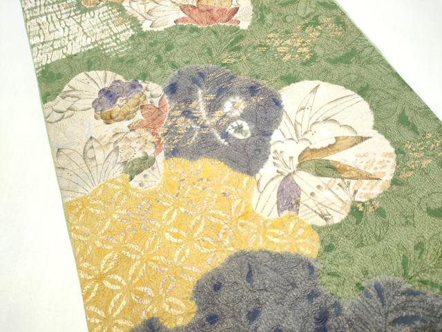 平和屋着物●太鼓柄袋帯　絞り　辻が花　金彩　金通し地　正絹　逸品　CABL0846hy