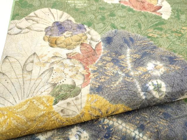 平和屋着物●太鼓柄袋帯　絞り　辻が花　金彩　金通し地　正絹　逸品　CABL0846hy