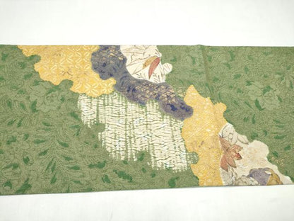 平和屋着物●太鼓柄袋帯　絞り　辻が花　金彩　金通し地　正絹　逸品　CABL0846hy