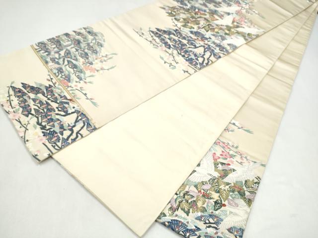 平和屋着物●六通柄袋帯　唐織　飛鶴枝花文　金糸　正絹　逸品　CABL0848hy