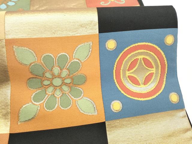 平和屋着物●京都の和装業の老舗一門　千切屋　六通柄袋帯　桐金錦　遠州七宝　黒地　金糸　正絹　逸品　CABL0851hy