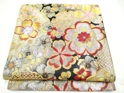 平和屋着物●六通柄袋帯　雪輪舞花文　金糸　正絹　逸品　CABL0855hy