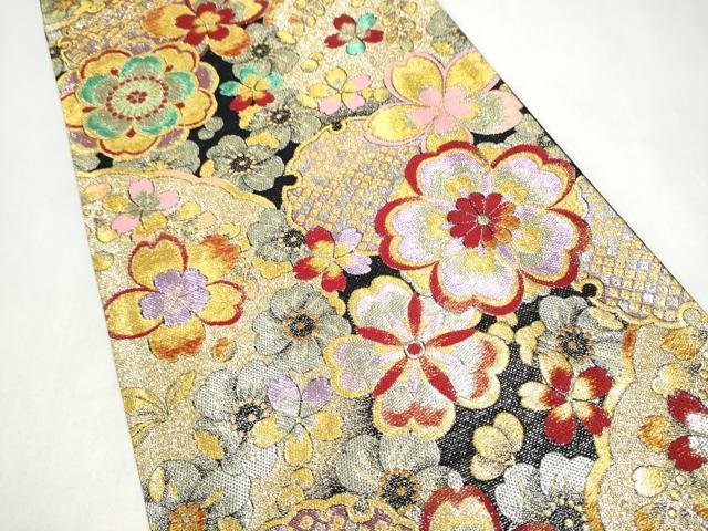 平和屋着物●六通柄袋帯　雪輪舞花文　金糸　正絹　逸品　CABL0855hy
