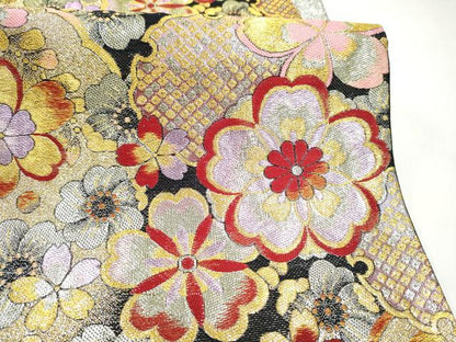 平和屋着物●六通柄袋帯　雪輪舞花文　金糸　正絹　逸品　CABL0855hy