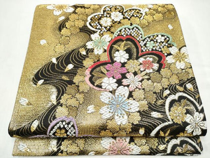 平和屋着物●六通柄袋帯　舞桜文　金銀糸　正絹　逸品　CABL0856hy