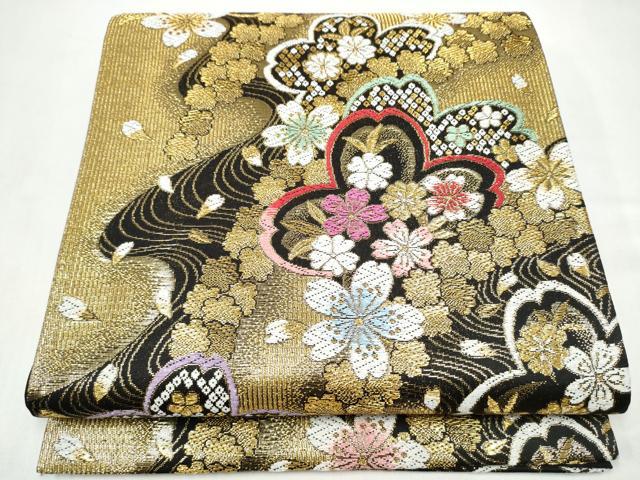 平和屋着物●六通柄袋帯　舞桜文　金銀糸　正絹　逸品　CABL0856hy