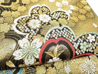 平和屋着物●六通柄袋帯　舞桜文　金銀糸　正絹　逸品　CABL0856hy