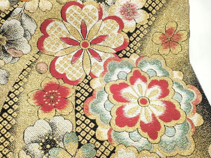 平和屋着物●六通柄袋帯　舞花文　金糸　正絹　逸品　CABL0857hy