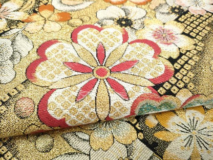 平和屋着物●六通柄袋帯　舞花文　金糸　正絹　逸品　CABL0857hy