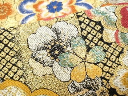 平和屋着物●六通柄袋帯　舞花文　金糸　正絹　逸品　CABL0857hy