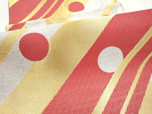 平和屋着物●六通柄袋帯　斜線丸文　金銀糸　正絹　逸品　CABL0861hy