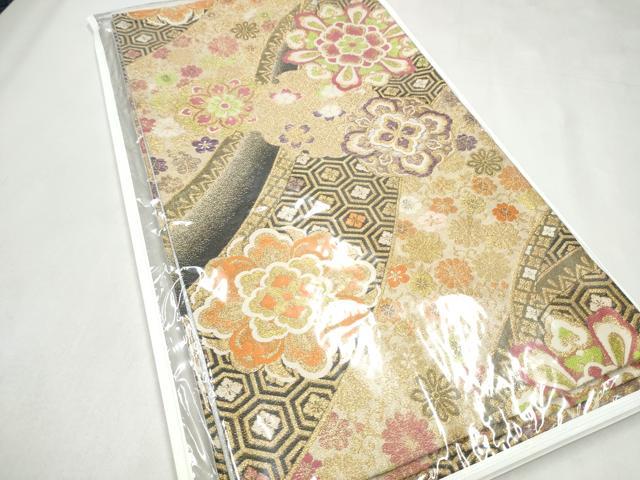 平和屋着物●六通柄袋帯　正倉院花文　金糸　正絹　逸品　CABL0863hy