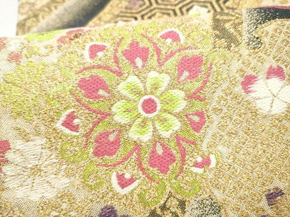 平和屋着物●六通柄袋帯　正倉院花文　金糸　正絹　逸品　CABL0863hy