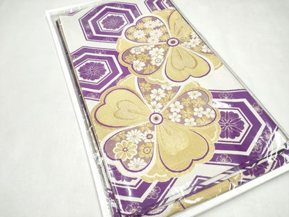 平和屋着物●六通柄袋帯　唐織　亀甲花文　金糸　正絹　逸品　CABL0865hy