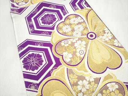 平和屋着物●六通柄袋帯　唐織　亀甲花文　金糸　正絹　逸品　CABL0865hy