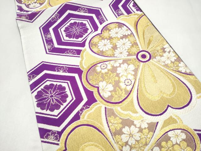 平和屋着物●六通柄袋帯　唐織　亀甲花文　金糸　正絹　逸品　CABL0865hy