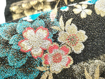 平和屋着物●六通柄袋帯　市松舞桜文　金糸　正絹　逸品　CABL0867hy